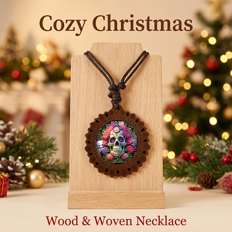 Vibrant Floral Pattern Wooden Necklace for Daily Wear